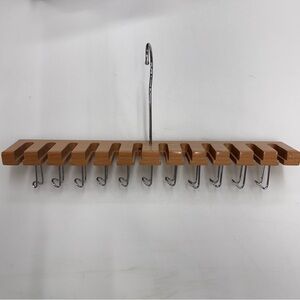 Wooden Multi Layer Belt Storage Rack with 12 Slots and 11 Hooks for Accessories